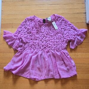 NWT, Anthropologie, Maeve Short-Sleeve Rhinestone Sheer Babydoll Blouse, L